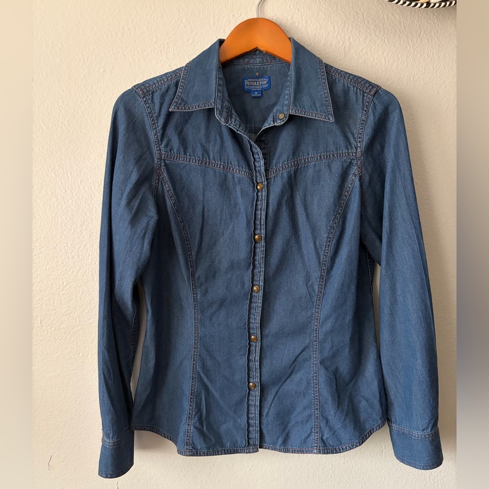 Pendleton 100% Cotton Tailored Denim Button Down … - image 1